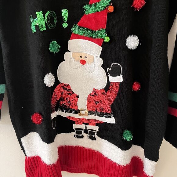 Women's Ugly Christmas Sweater Size XL Santa HO HO HO Embellished Knit Tunic - Picture 6 of 7